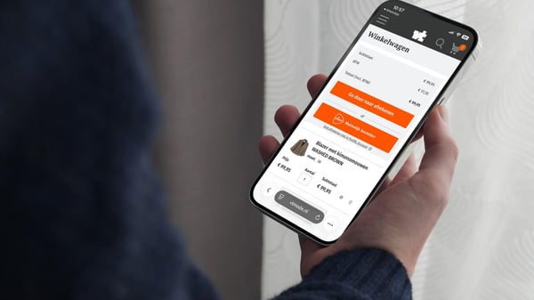 consument bekijkt een winkelwagen in een webshop op een smartphone
